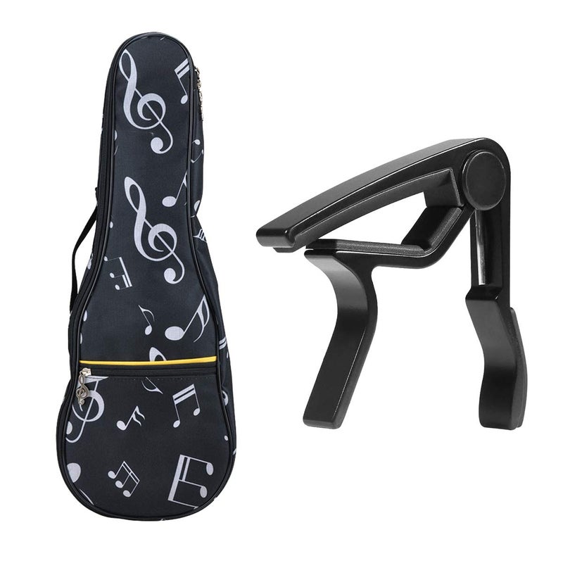 KingPoint Ukulele Bag 21 Inch Ukulele Bag Waterproof Oxford Musical Note Case Single Shoulder Backpack Adjustable Straps with Ukulele Capo - Image 1